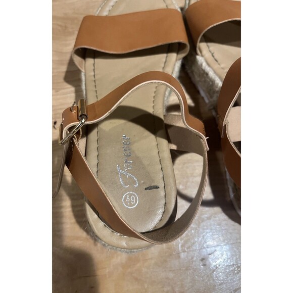 FOREVER 21 Brown Suede Wedge Platform Jute Strap Sandals Open Toe Women Sz 6.5 - Picture 10 of 10